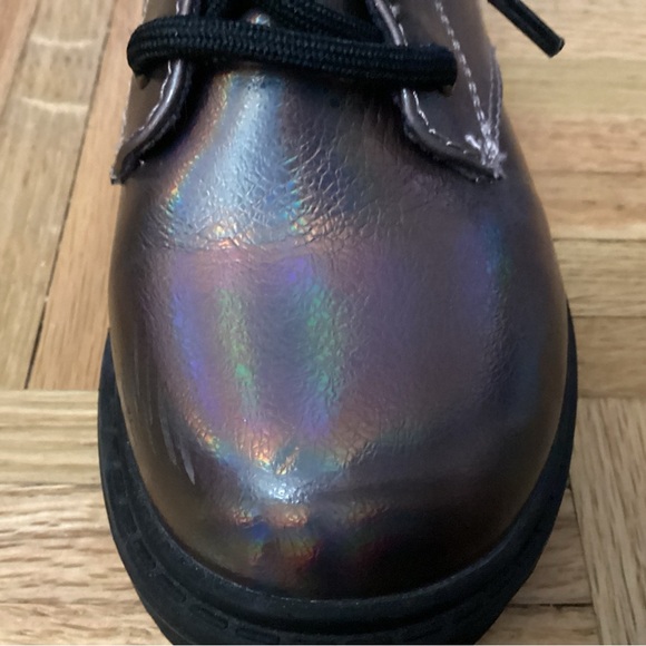 Girls Size 1 - Combat Boots - Side Zip-Up & Lace Up - Metallic - Picture 7 of 8